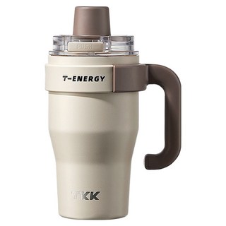 TKK T-One 彈蓋冰壩杯 運動隨身杯 握把式 保冰/保溫 316不鏽鋼/陶瓷噴塗 直飲 + 吸管, 沙丘咖, 800ml, 1個