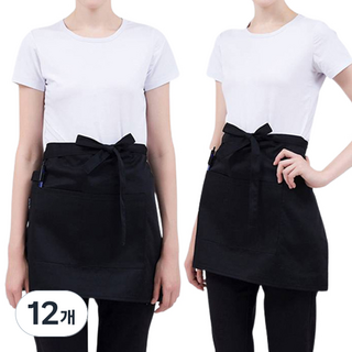 쉐프 솔리드 숏타입 허리 앞치마, 블랙, 12개
