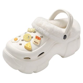 Peppermints 女用增高厚底EVA可愛鞋扣冬季拖鞋 02385, 250, 起司白色