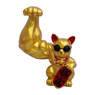 暴富貓 麒麟臂聚寶盆 招財貓擺件, 大, 金色