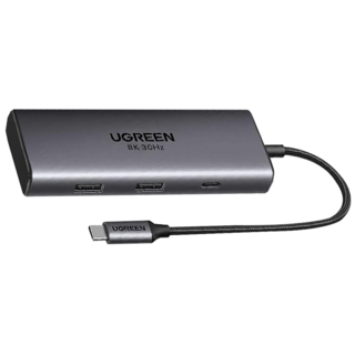 UGREEN 綠聯 六合一Type-C集線器 雙HDMI 支援8K, 灰色, 1個