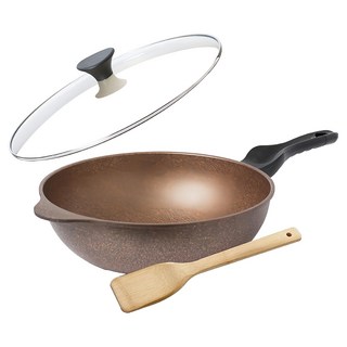 MASIONS美心 鼎鈦鍋四代 韓國MEGA STONE耐磨不沾炒鍋 附鍋蓋 + 竹鏟 電磁爐適用, 32cm, 1組