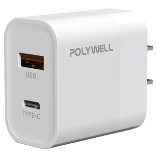 POLYWELL 寶利威爾 PD雙孔30W GaN氮化鎵快充頭 PW15-T05-A010, 白色, 1個