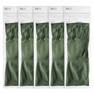 생활공작소 라텍스 고무장갑 일반형 양손 세트, 딥그린, 중(M), 5개