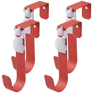 貓咪造型門後掛勾 4個, 珊瑚紅