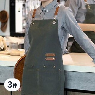 復古風時尚帆布圍裙, 軍綠色, 3件