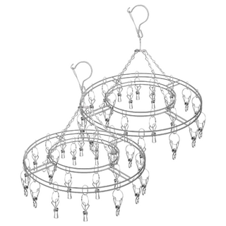 小麥購物 不鏽鋼曬衣架 圓形款曬衣夾 C016 36 x 23cm 240g, 銀色, 2個