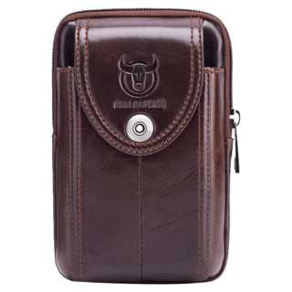 BULLCAPTAIN 真皮頭層牛皮多款式男士腰包手機包 適用於6.44吋~6.88吋手機