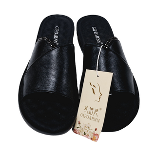 GIPOARNN 紀珀尼 女款 真皮頭層牛皮乳膠軟墊防滑室外拖鞋