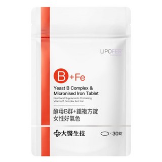 大醫生技 酵母B群+鐵複方錠 女性好氣色, 30顆, 1包
