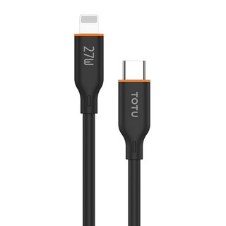 TOTU 拓途 Type-C-Lightning 液態矽膠傳輸快充線 27W 快速充電 防火 防凍 親膚材質 1M, 黑色, 1條