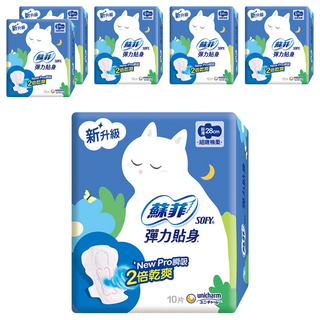 SOFY 蘇菲 超薄系列 彈力貼身 細緻棉柔夜用衛生棉 蝶翼型, 28cm, 10片, 6包
