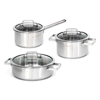 不鏽鋼鍋具組 3款, 混色, 單柄鍋18cm+雙耳湯鍋20cm+雙耳湯鍋26cm, 1組