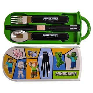 Skater 抗菌兒童3合1餐具組, Minecraft, 湯匙 + 叉子 + 筷子 + 外盒, 1組