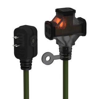 SUN JAKE 永旭電工 3插座耐熱動力軟線, 15m, 軍綠色, 1條