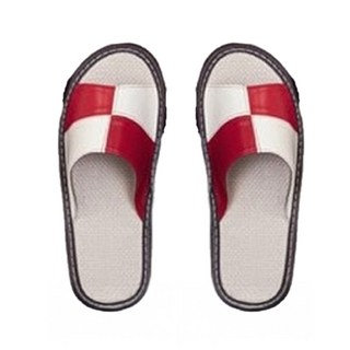 真皮羊皮撞色拼接亞麻鞋踩防滑室內拖 LS29, 紅色 + 白色, 1雙