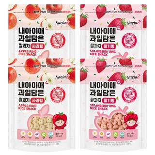 Naeiae 水果米圈圈組 無鈉 無人工香料味精, 蘋果口味 x 2包 + 草莓口味 x 2包, 120g, 1組