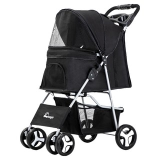 Doogo 寵物四輪推車 黑色 狗狗貓貓適用 四輪穩定設計, 1台