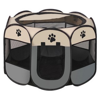 八角折疊寵物帳篷 L號 灰色 防水設計 優質牛津布 帶可拆卸天窗, 114 x 114 x 58cm, 1個