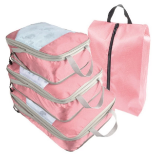 旅行壓縮袋 Set 小衣物袋(32 x 21.5 x 3cm) 中衣物袋(36.5 x 27.5 x 4cm) 大衣物袋(40 x 30.5 x 6cm) 鞋袋(39.5 x 22.8 x 11.5cm), 4件, 1組