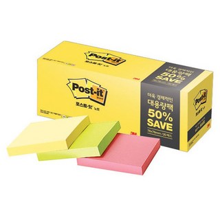 쓰리엠 포스트잇 노트 대용량팩 654-20, 노랑 + 새싹그린 + 러블리핑크, 1세트