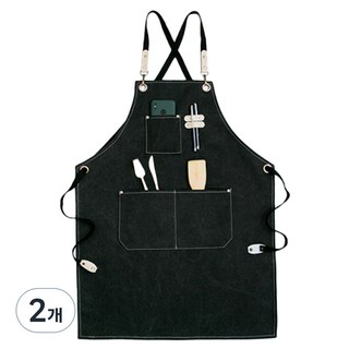 디오셀 프리미엄 심플 캔버스 포켓 앞치마, 블랙, 2개