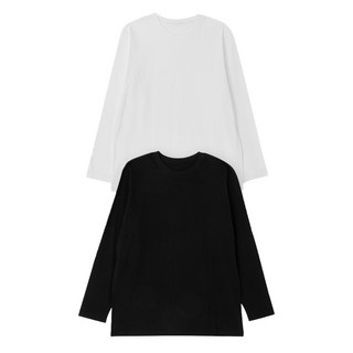 BASE ALPHA ESSENTIALS 男女通用透氣純棉圓領長袖T恤 2件組, 黑色 + 白色