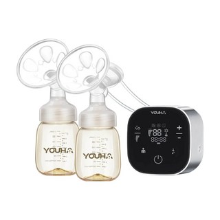 YOUHA 優合 The ONE 智慧型雙邊電動吸乳器, 個人模式, 科技靜音, 智慧晶片聰明記憶, 液晶螢幕觸控面板, 兩戴設計轉換方便, 電動式 銀色 + 黑色, 1入