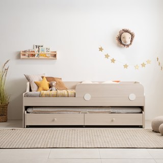 리바트 꼼므주니어 자녀가구 일반형 슬라이딩 침대 + 가드 + 싱글 매트리스 세트 방문설치, 내추럴