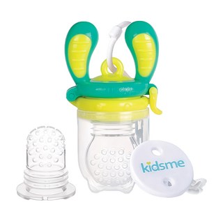 kidsme 咬咬樂輔食器 寶寶食物餵哺器 固齒器 美國FDA安全認可矽膠材質, 綠黃色, 1組