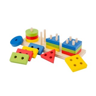 New Classic Toys 幼幼幾何形狀堆疊玩具 Set, 荷蘭木玩品牌,天然木材與無毒塗料,精緻擬真呈現學習生活知識與應用, 12+ Months, 1組, 17pcs