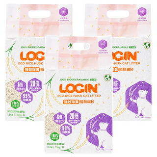 LOGIN 洛格 強效除臭稻殼貓砂 1.5mm, 無香精, 2.5kg, 3包