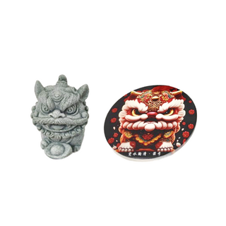 麟鳳呈祥 開運招財醒獅擺飾組 東方藝術 文化傳承 茶寵擺飾, 4.8 x 5.5 x 6.5cm, 青砂石石獅