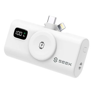 SEEK 三合一迷你快充口袋電源Pro PW-517-W, 5000mAh, Type-C, Lightning雙接頭, Apple Watch無線充電, 白色