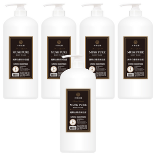 木質莊園 純粹白麝香沐浴露 植物精華 水潤保濕 溫和配方 易於清洗 香氛持久, 1L, 5瓶