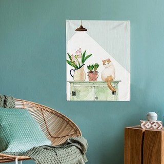 半島良品 絨面加厚裝飾掛布, 燈下白貓