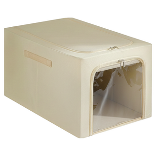 Starshop 大容量衣物摺疊收納盒/雙開窗鋼架收納箱 35L, 卡其色, 1個