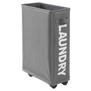 牛津布洗衣收納箱，帶輪，灰色, 19 x 39 x 57cm