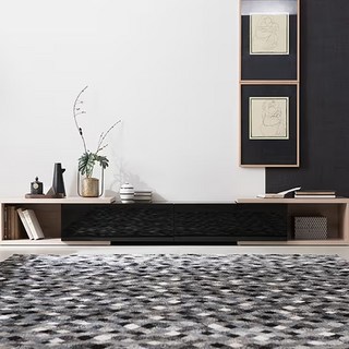 리바트 뉴타이드 익스텐션형 거실장 방문설치, 블랙(중앙) + 그레이(익스텐션)