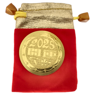 蛇年紀念金幣福袋裝 Set (4款隨機) 10入, 開運金幣: 金箔+亞克力, 紅包袋: 紙, 紅包絨布袋7.4 x 10cm + 發財幣4.5cm