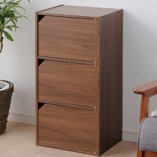 IRIS OHYAMA 愛麗思歐雅瑪 木質居家時尚附門三層櫃 MDB-3D, 胡桃木色, 1個