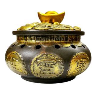財神小舖 財富滿盆-聚寶手工香爐 陶瓷 內置防火棉 12.5x9.5x6.5cm, 1個