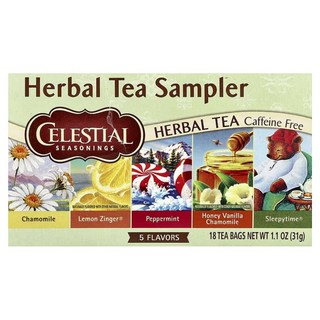 CELESTIAL SEASONINGS 詩尚草本 草本綜合茶, 五種口味, 無咖啡因, 洋甘菊 4包 + 薄荷茶 4包 + 檸檬活力茶 3包 + 蜂蜜香草洋甘菊茶 3包 + 睡前茶 4包, 1盒