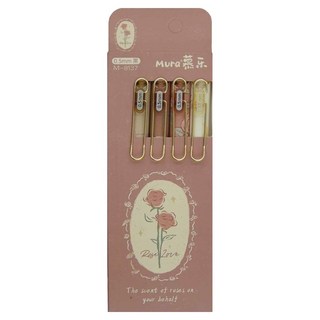 Mura 慕樂 按鍵中性筆 4支, 玫瑰與詩, 1盒, 黑色