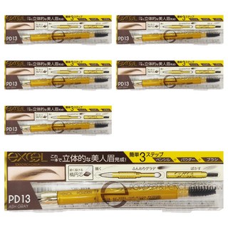日本 excel 3合1持久造型眉筆, PD13亞麻灰, 6支