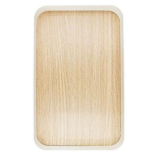 沐慕家居 多用途收納托盤, 白色 長方形, 木紋色, 31 x 20 x 7cm