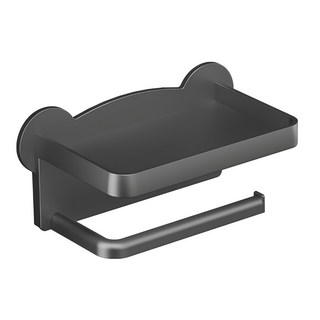 菓拉小舖 免打孔壁掛浴室衛生紙架 捲紙架款 附無痕免釘貼 21 x 10 x 11cm, 黑色, 1個