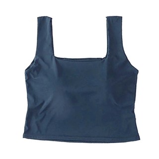 B714冰絲寬肩方領背心, F, 深藍
