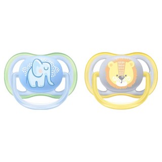 PHILIPS 飛利浦 AVENT 新安怡 Ultra Air 動物圖案安撫奶嘴組, 0-6個月, 大象 + 獅子, 1組