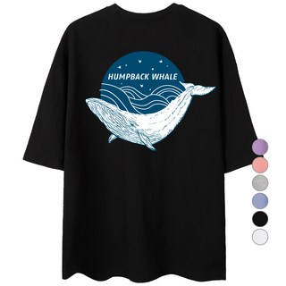 VENHIT 中性款鯨魚印花短袖T恤, 烏黑